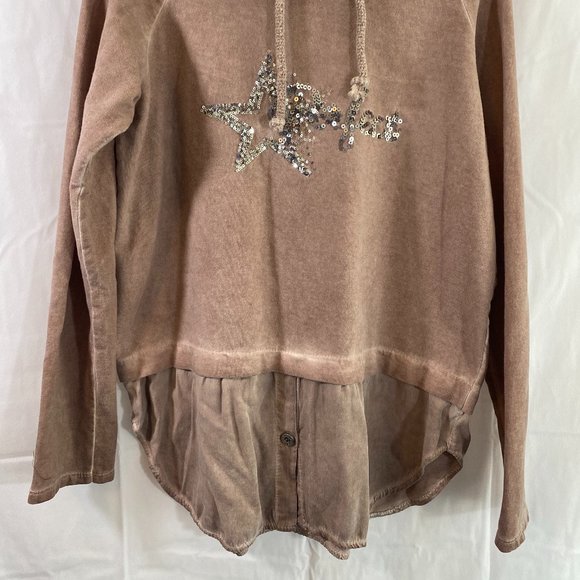 Made in Italy Light Brown Sequined Long Sleeve Hoodie Top NWOT Size Large - Picture 6 of 15
